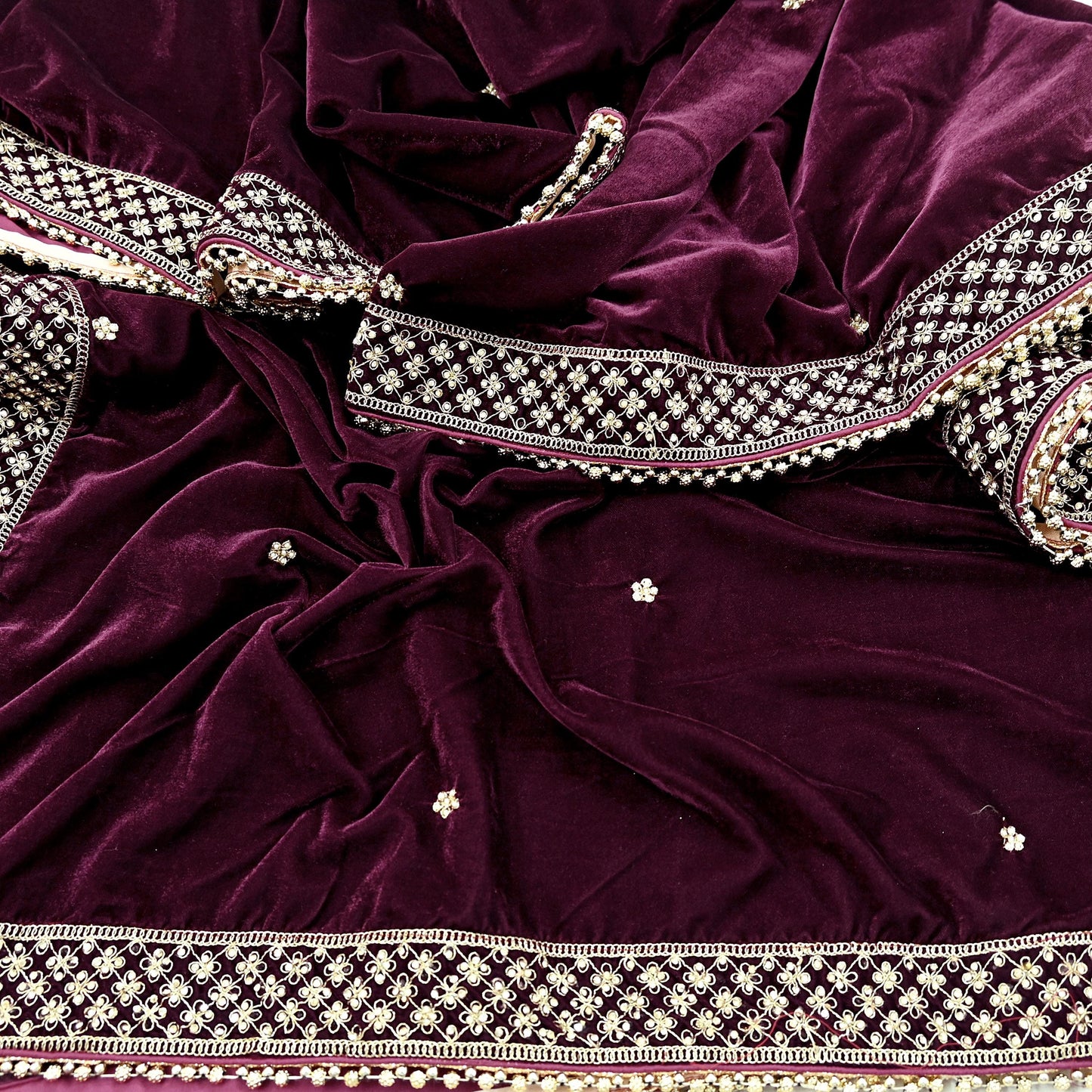 Indian Vintage Heavy Wedding Wine Dupatta Velvet Long Stole Hand Embroidered Scarves Zari Hijab Veil Wrap