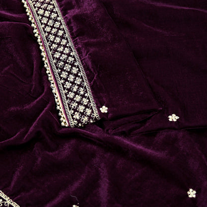 Indian Vintage Heavy Wedding Wine Dupatta Velvet Long Stole Hand Embroidered Scarves Zari Hijab Veil Wrap