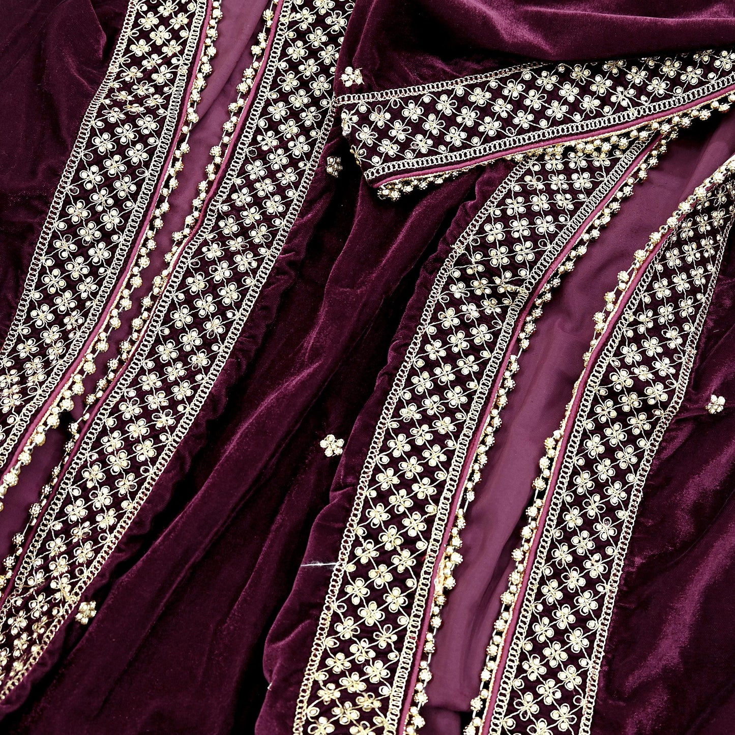 Indian Vintage Heavy Wedding Wine Dupatta Velvet Long Stole Hand Embroidered Scarves Zari Hijab Veil Wrap