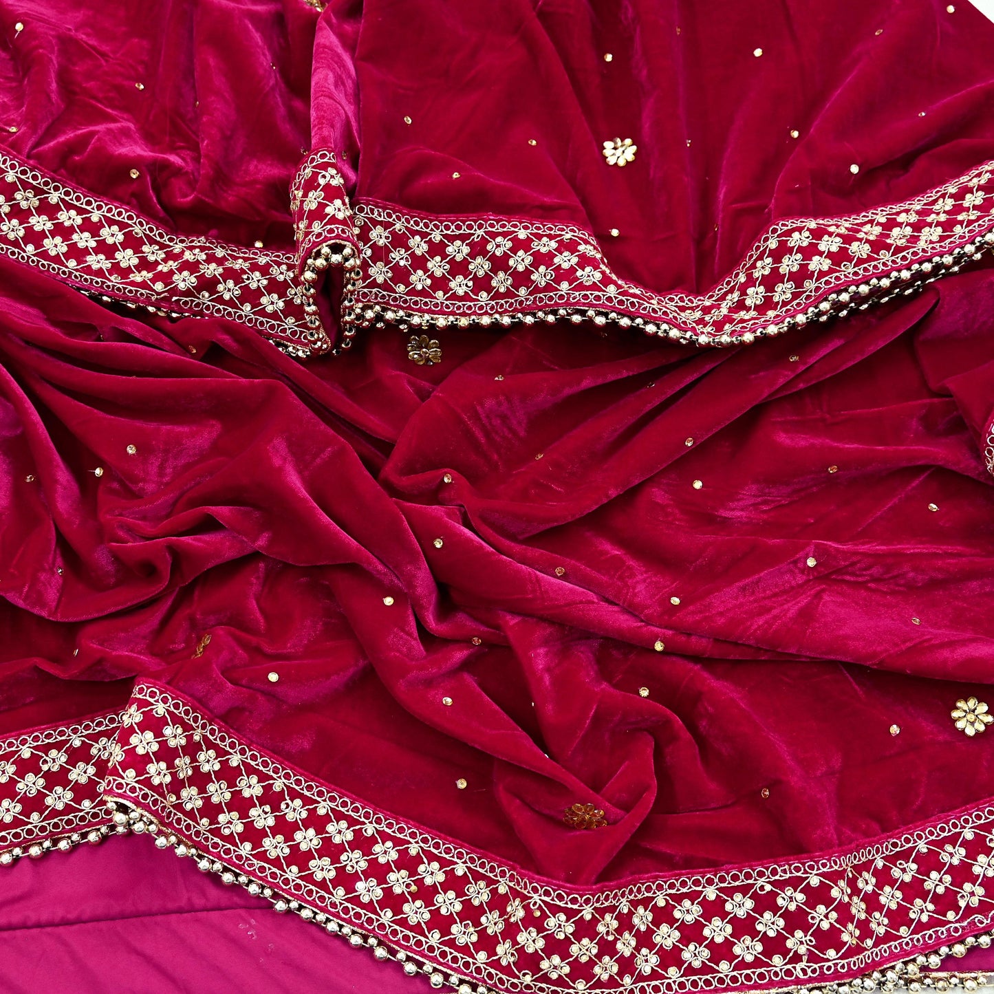 Indian Vintage Heavy Wedding Rani Pink Dupatta Velvet Long Stole Hand Embroidered Scarves Zari Hijab Veil Wrap Wedding dupatta