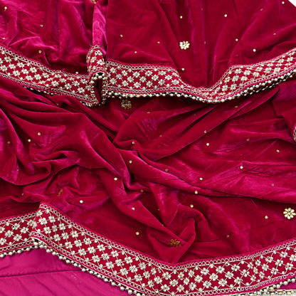 Indian Vintage Heavy Wedding Rani Pink Dupatta Velvet Long Stole Hand Embroidered Scarves Zari Hijab Veil Wrap Wedding dupatta
