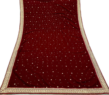 Indian Vintage Heavy Wedding Maroon Dupatta Velvet Long Stole Hand Embroidered Scarves Zari Hijab Veil Wrap