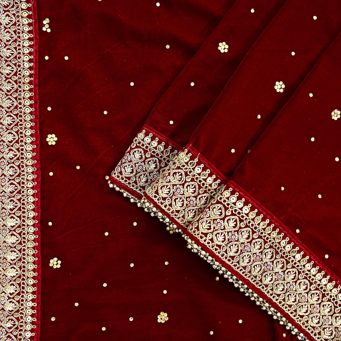 Indian Vintage Heavy Wedding Maroon Dupatta Velvet Long Stole Hand Embroidered Scarves Zari Hijab Veil Wrap