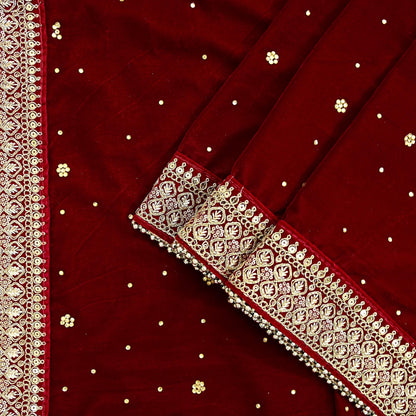 Indian Vintage Heavy Wedding Maroon Dupatta Velvet Long Stole Hand Embroidered Scarves Zari Hijab Veil Wrap