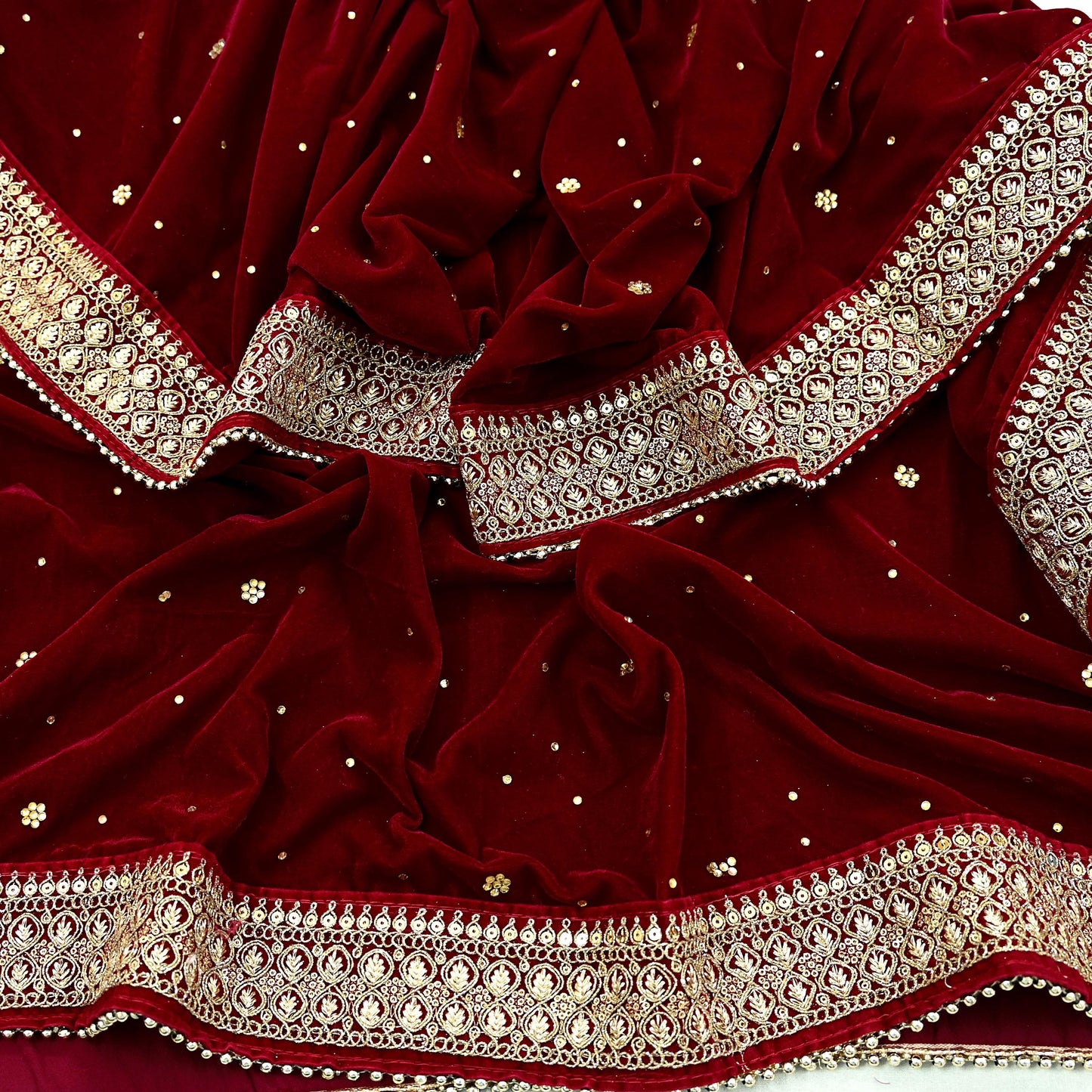 Indian Vintage Heavy Wedding Maroon Dupatta Velvet Long Stole Hand Embroidered Scarves Zari Hijab Veil Wrap