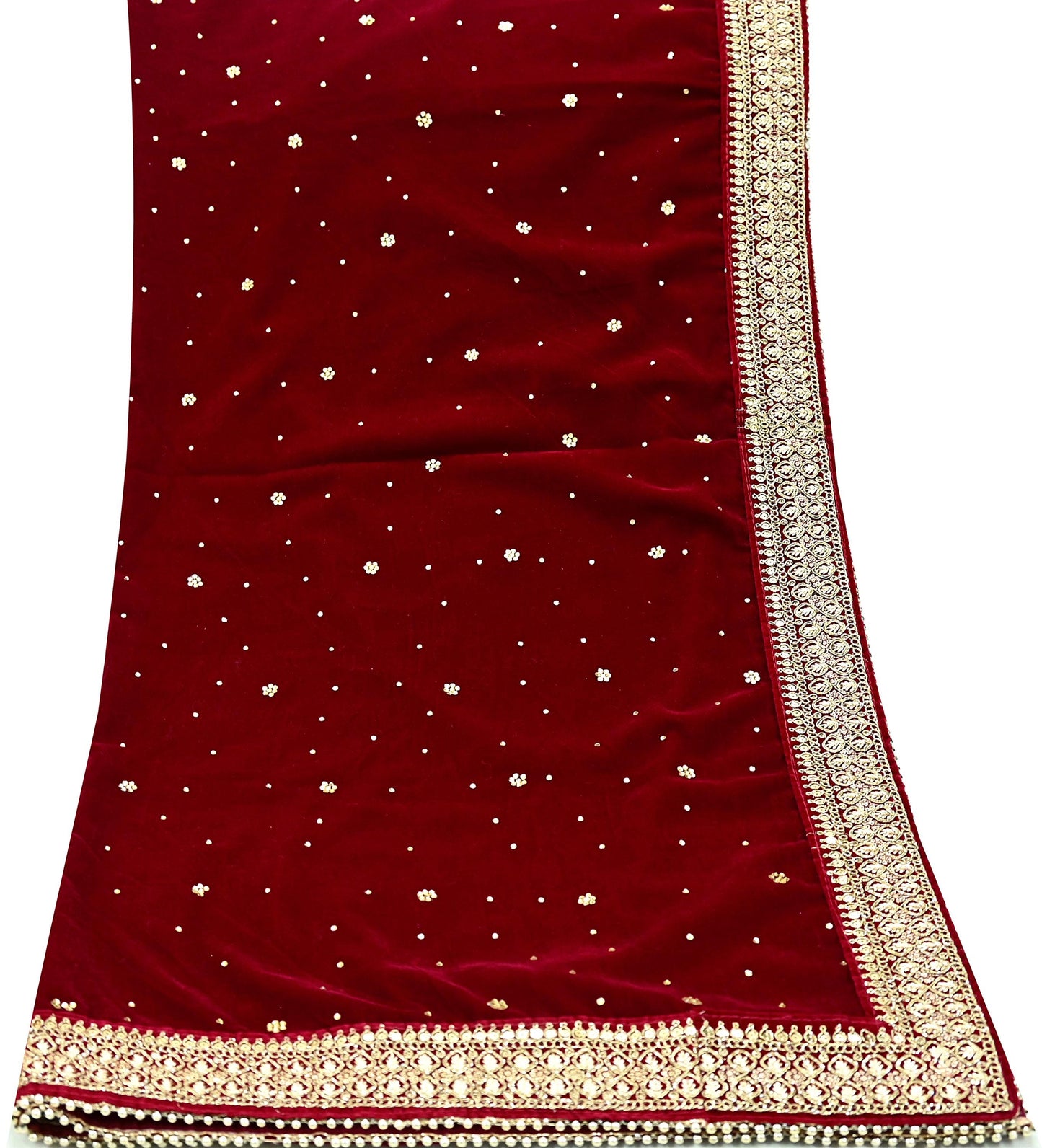 Indian Vintage Heavy Wedding Maroon Dupatta Velvet Long Stole Hand Embroidered Scarves Zari Hijab Veil Wrap