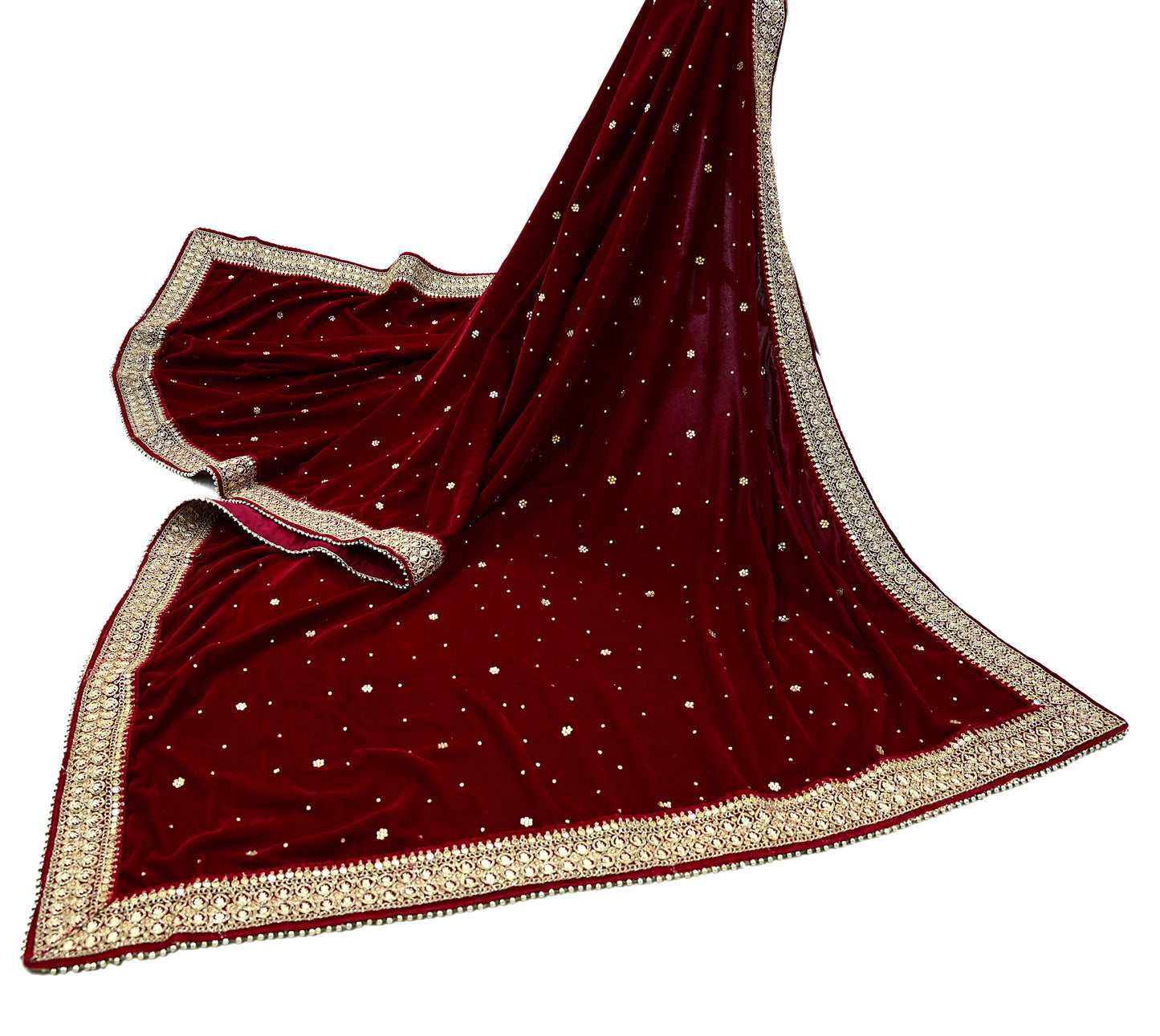 Indian Vintage Heavy Wedding Maroon Dupatta Velvet Long Stole Hand Embroidered Scarves Zari Hijab Veil Wrap