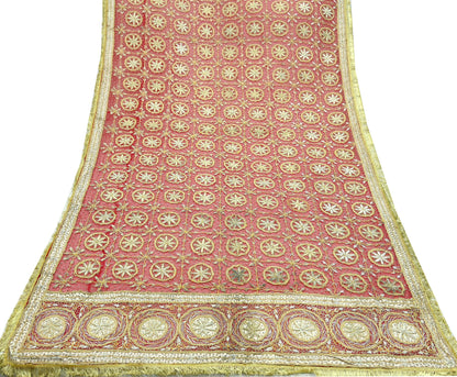 Indian Vintage Heavy Bridal Red Dupatta Pure Chiffon Silk Long Stole Hand Embroidered Scarf Zardozi/Dabka Zari Sequins Wedding Veil Hijab