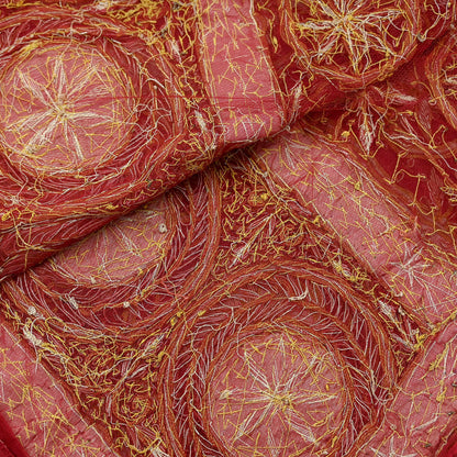 Indian Vintage Heavy Bridal Red Dupatta Pure Chiffon Silk Long Stole Hand Embroidered Scarf Zardozi/Dabka Zari Sequins Wedding Veil Hijab