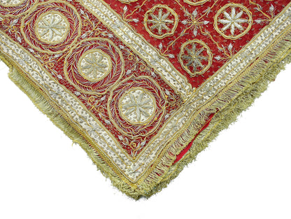 Indian Vintage Heavy Bridal Red Dupatta Pure Chiffon Silk Long Stole Hand Embroidered Scarf Zardozi/Dabka Zari Sequins Wedding Veil Hijab