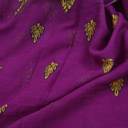Indian Vintage Purple Saree Printed Pure Cotton Sari Craft Fabric 5Yd Soft Sewing Sarong Wrap Boho Floral Dress making Crafting Used
