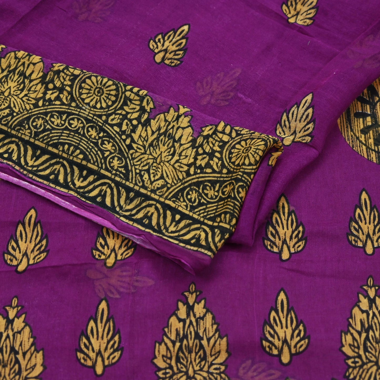 Indian Vintage Purple Saree Printed Pure Cotton Sari Craft Fabric 5Yd Soft Sewing Sarong Wrap Boho Floral Dress making Crafting Used