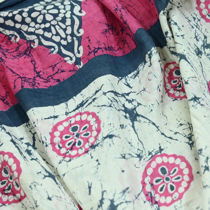 Indian Vintage Sari Gray & Pink Batik Printed Saree 100% Pure Cotton 5Yd Craft Fabric Soft Sewing Sarong Wrap Boho Quilting Dress Making