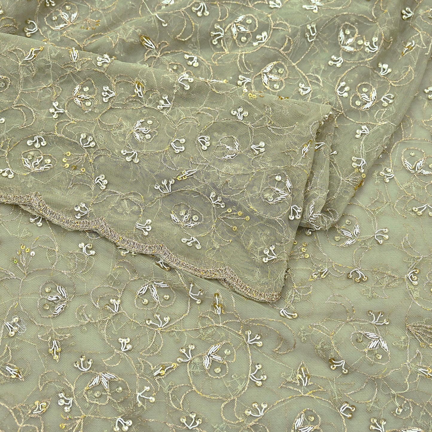 Indian Vintage Heavy Bridal Dupatta Green Net Mesh Long Stole Hand Embroidered Scarves Golden Zardozi Dabka Zari Wedding Veil Hijab