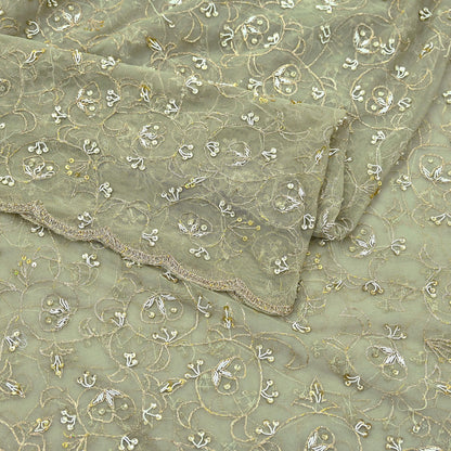 Indian Vintage Heavy Bridal Dupatta Green Net Mesh Long Stole Hand Embroidered Scarves Golden Zardozi Dabka Zari Wedding Veil Hijab