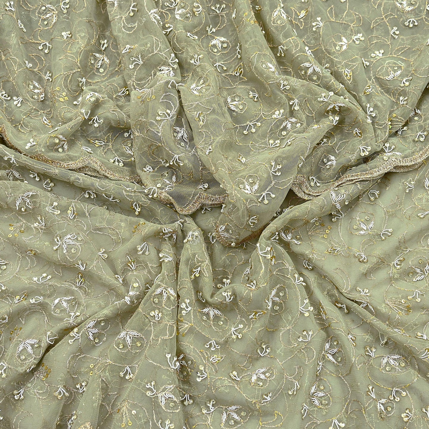 Indian Vintage Heavy Bridal Dupatta Green Net Mesh Long Stole Hand Embroidered Scarves Golden Zardozi Dabka Zari Wedding Veil Hijab