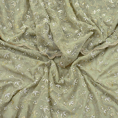 Indian Vintage Heavy Bridal Dupatta Green Net Mesh Long Stole Hand Embroidered Scarves Golden Zardozi Dabka Zari Wedding Veil Hijab