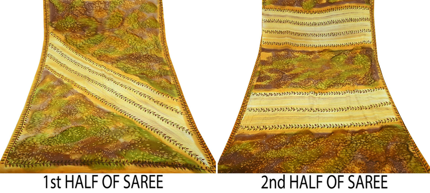 Indian Vintage Multi Saree Pure Crepe Silk Printed Sari Craft Fabric 5yd Sewing Floral Soft Wrap Crafting Quilting Dress making Upcycle