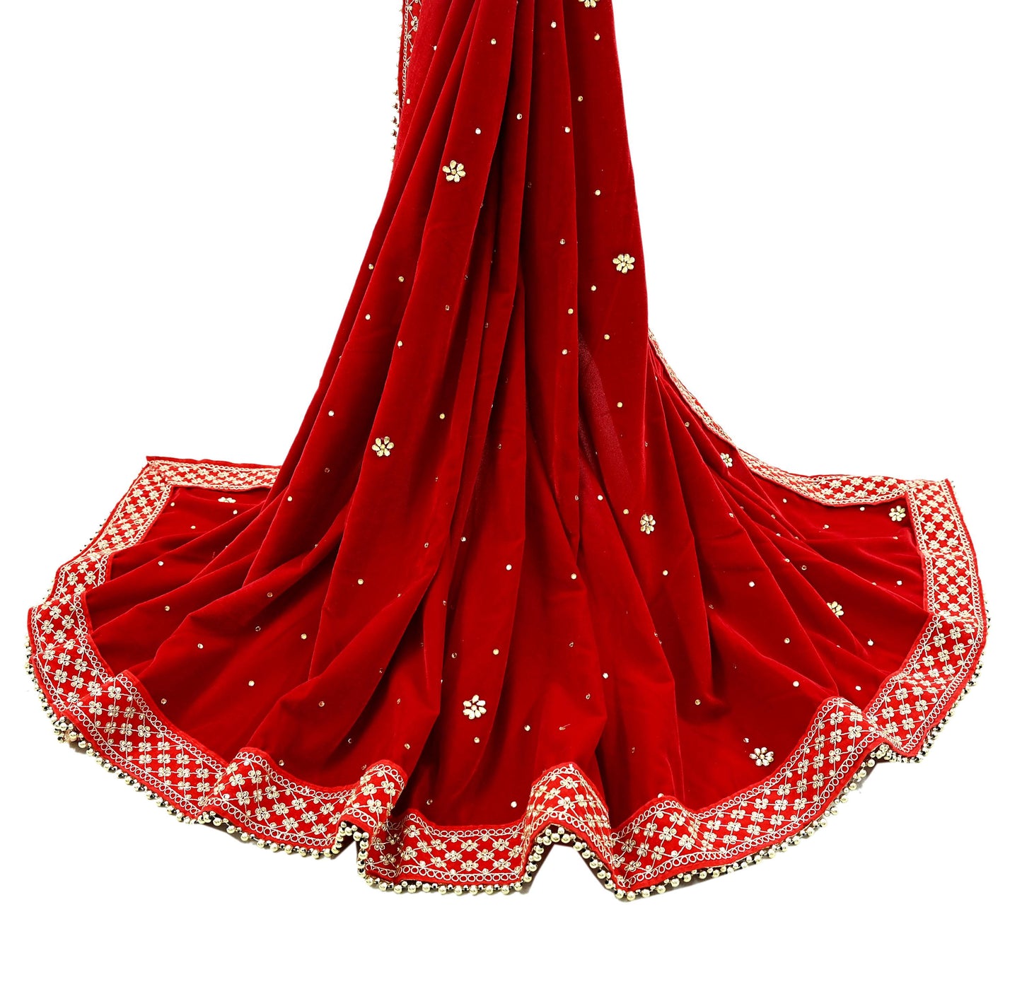 Indian Vintage Heavy Wedding Red Dupatta Velvet Long Stole Hand Embroidered Scarves Zari Hijab Veil Wrap Wedding dupatta