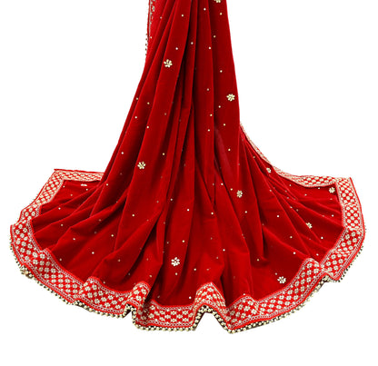 Indian Vintage Heavy Wedding Red Dupatta Velvet Long Stole Hand Embroidered Scarves Zari Hijab Veil Wrap Wedding dupatta