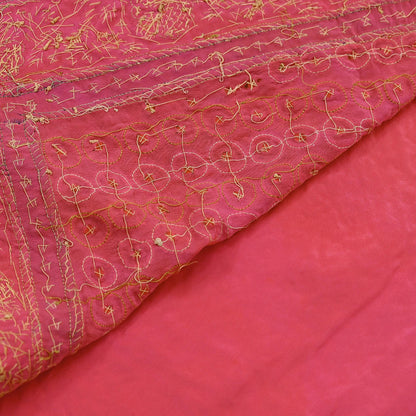 Indian Vintage Pink Saree Pure Crepe Silk Hand Embroidered Sari Fabric 5Yd Sewing Soft Zardozi/Dabka Sequins