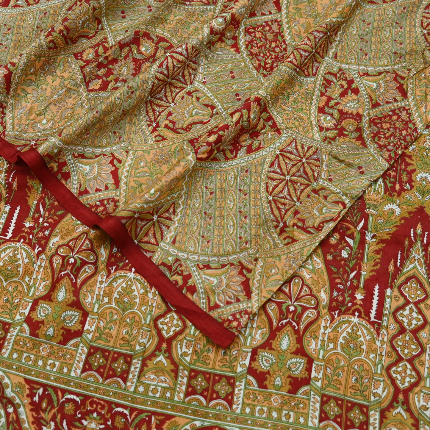 Indian Vintage Sari Red Pure Silk Printed Sarees 5yd Sewing Craft Fabric Dress Making Soft Quilting Crafting Upcycle Used Floral