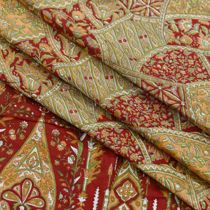 Indian Vintage Sari Red Pure Silk Printed Sarees 5yd Sewing Craft Fabric Dress Making Soft Quilting Crafting Upcycle Used Floral