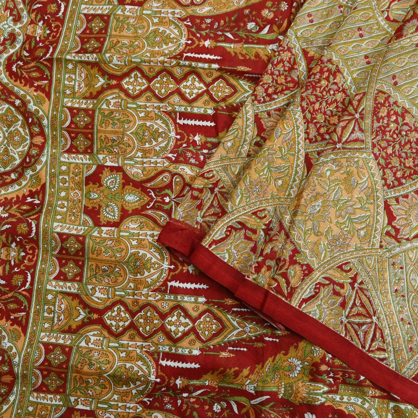 Indian Vintage Sari Red Pure Silk Printed Sarees 5yd Sewing Craft Fabric Dress Making Soft Quilting Crafting Upcycle Used Floral