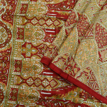 Indian Vintage Sari Red Pure Silk Printed Sarees 5yd Sewing Craft Fabric Dress Making Soft Quilting Crafting Upcycle Used Floral
