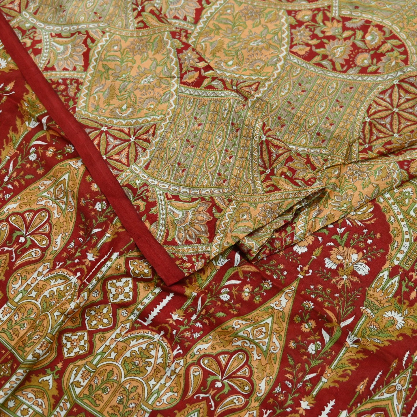 Indian Vintage Sari Red Pure Silk Printed Sarees 5yd Sewing Craft Fabric Dress Making Soft Quilting Crafting Upcycle Used Floral