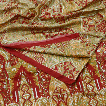 Indian Vintage Sari Red Pure Silk Printed Sarees 5yd Sewing Craft Fabric Dress Making Soft Quilting Crafting Upcycle Used Floral