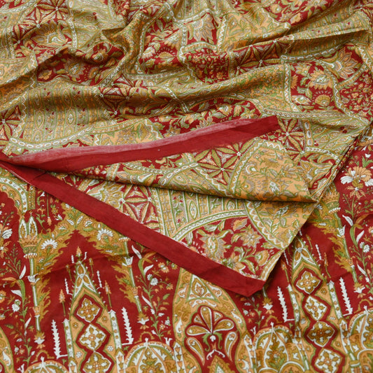 Indian Vintage Sari Red Pure Silk Printed Sarees 5yd Sewing Craft Fabric Dress Making Soft Quilting Crafting Upcycle Used Floral