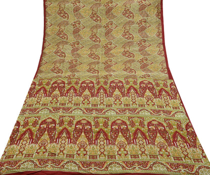 Indian Vintage Sari Red Pure Silk Printed Sarees 5yd Sewing Craft Fabric Dress Making Soft Quilting Crafting Upcycle Used Floral