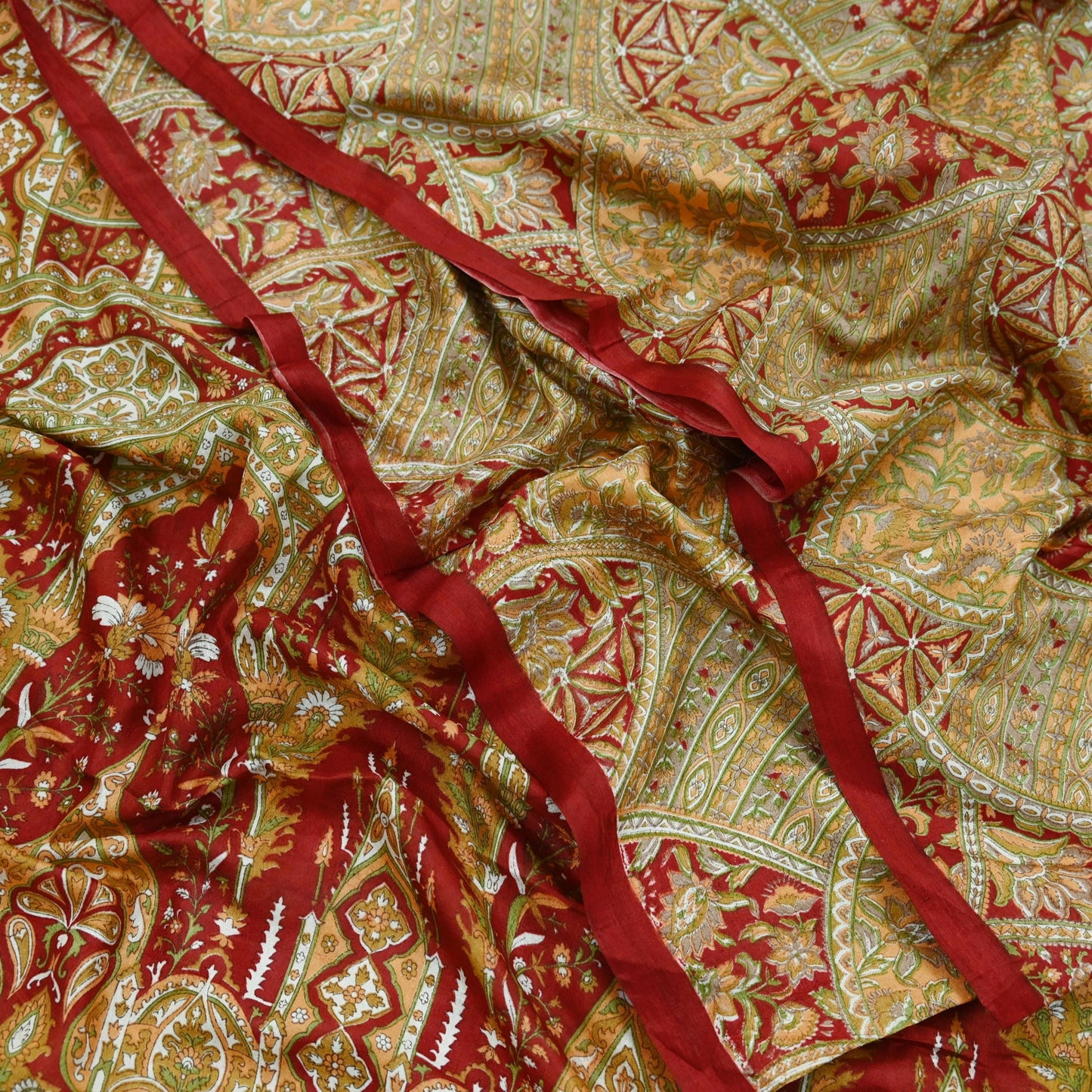 Indian Vintage Sari Red Pure Silk Printed Sarees 5yd Sewing Craft Fabric Dress Making Soft Quilting Crafting Upcycle Used Floral