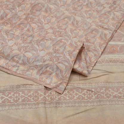 Indian Vintage Sari Brown 100% Pure Silk Printed Saree Craft Fabric 5yd Sewing DressMaking Wrap Floral Crafting Quilting Used