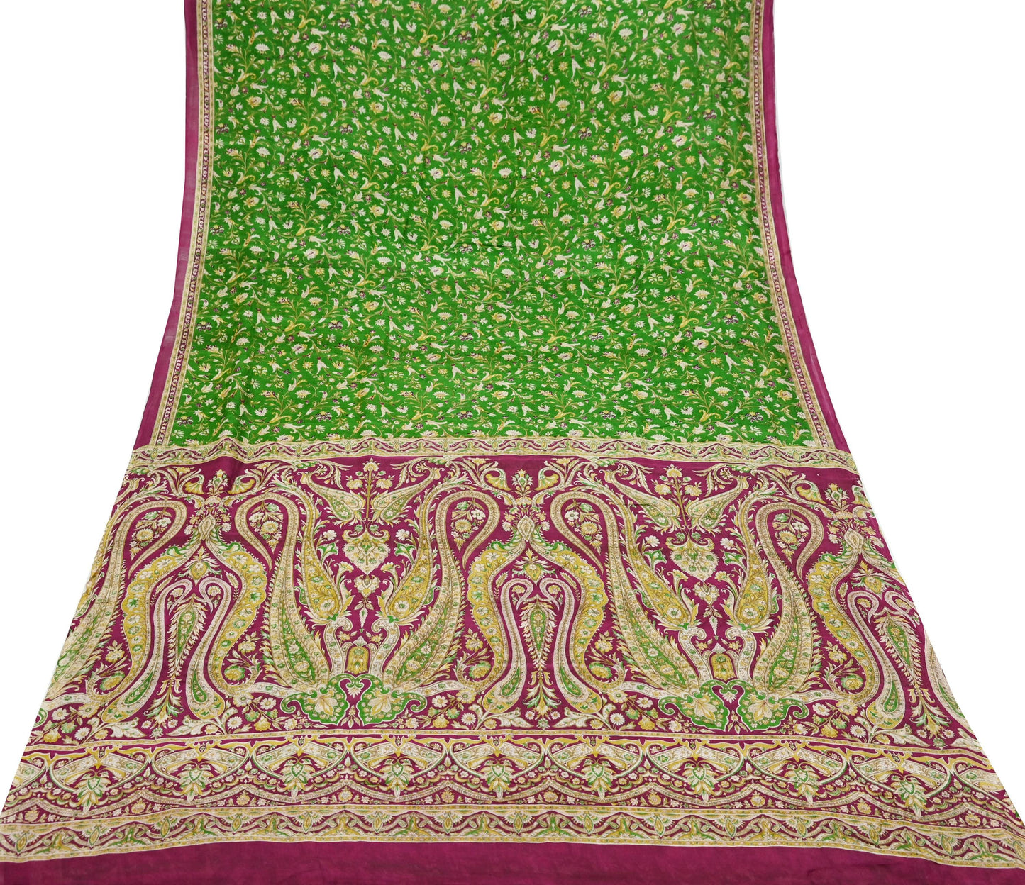 Indian Vintage Sari Purple & Green Pure Silk Printed Saree 6yd Sewing Quilting Craft Fabric Dress Making/ Designing Soft Upcycle Used Floral