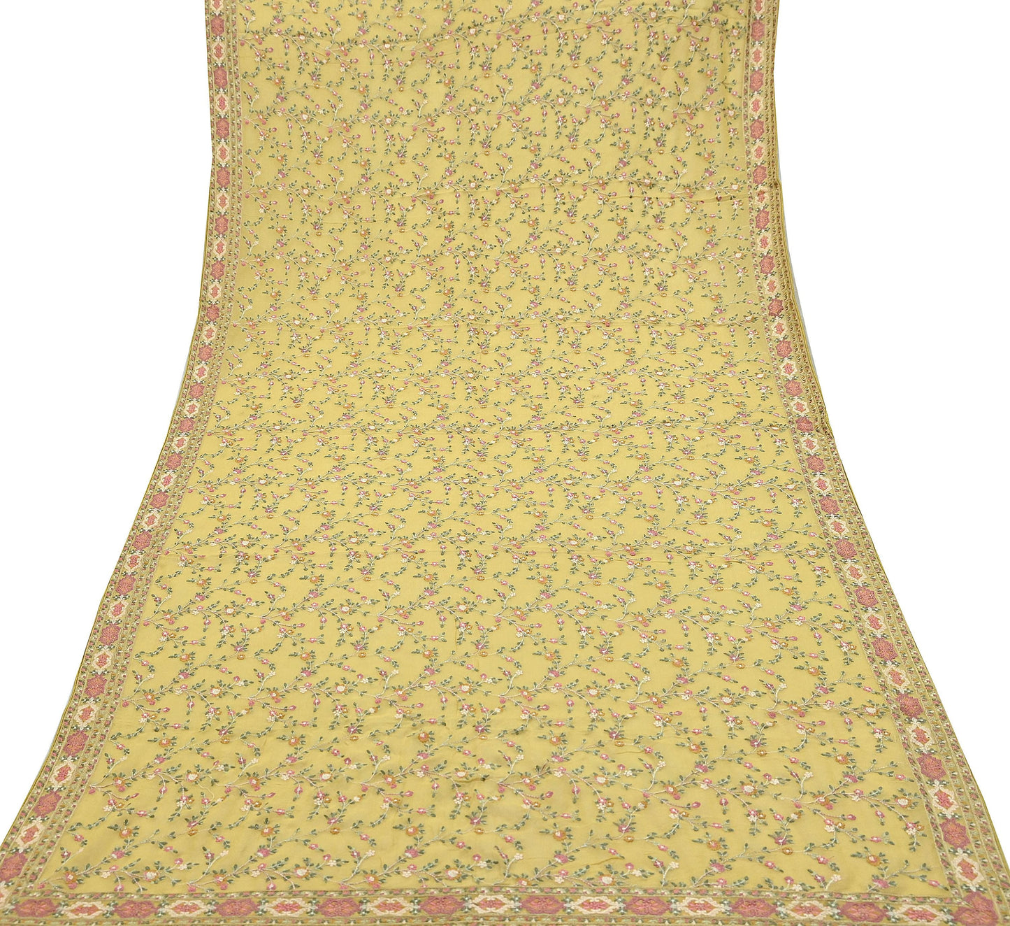 Indian Vintage Dupatta Yellow Pure Georgette silk Long Stole Embroidered Scarves Stole Veil Wrap