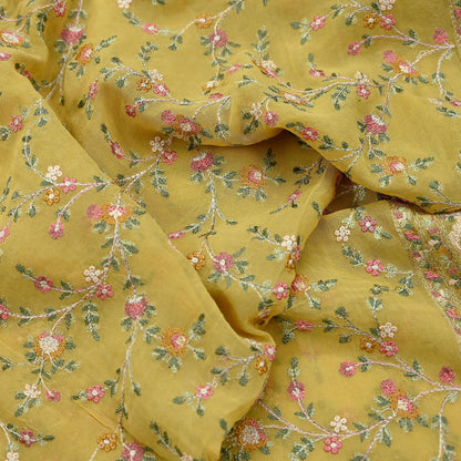 Indian Vintage Dupatta Yellow Pure Georgette silk Long Stole Embroidered Scarves Stole Veil Wrap