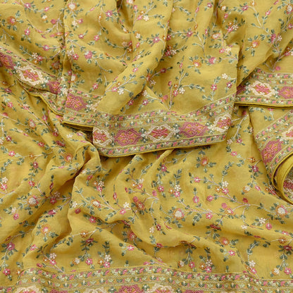 Indian Vintage Dupatta Yellow Pure Georgette silk Long Stole Embroidered Scarves Stole Veil Wrap