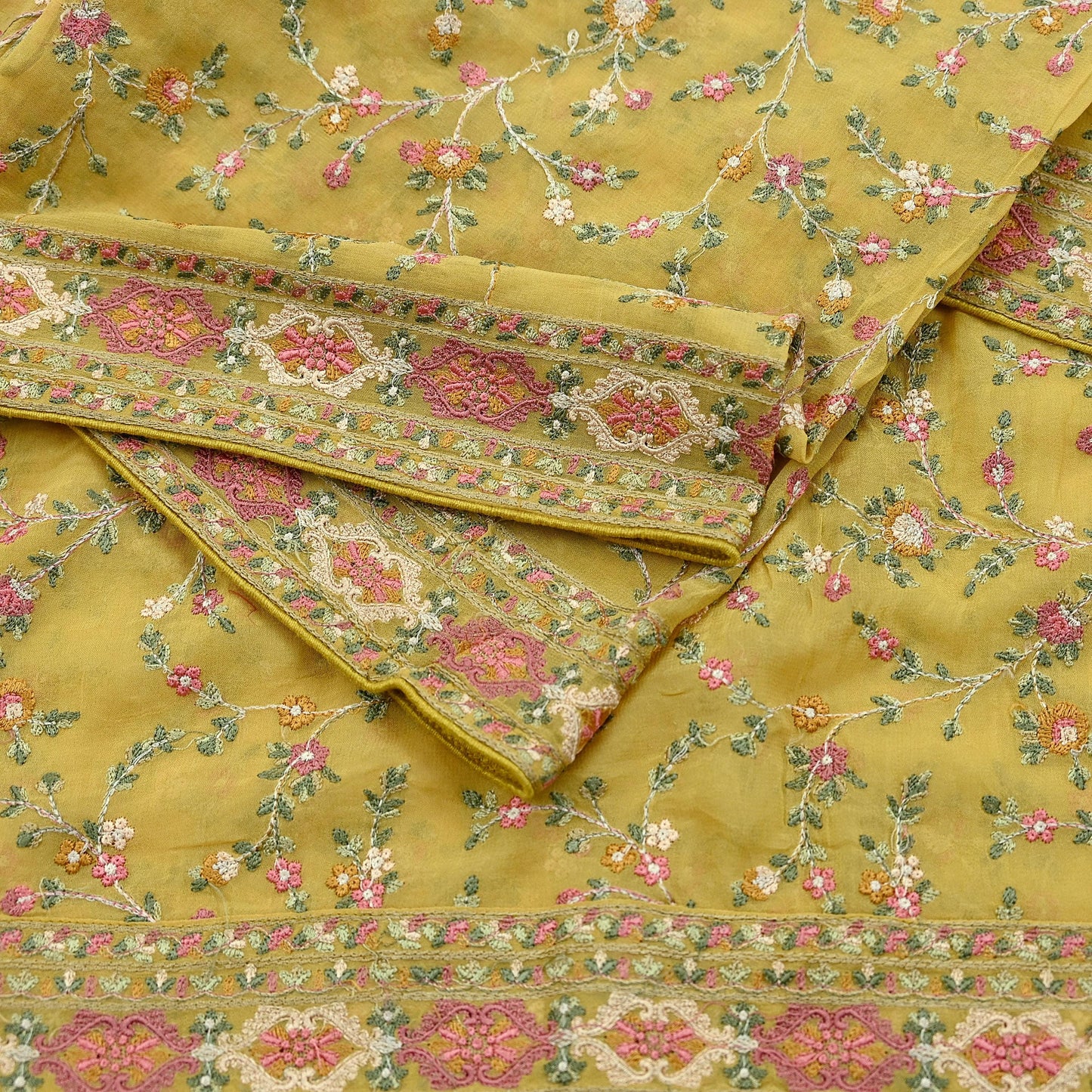 Indian Vintage Dupatta Yellow Pure Georgette silk Long Stole Embroidered Scarves Stole Veil Wrap