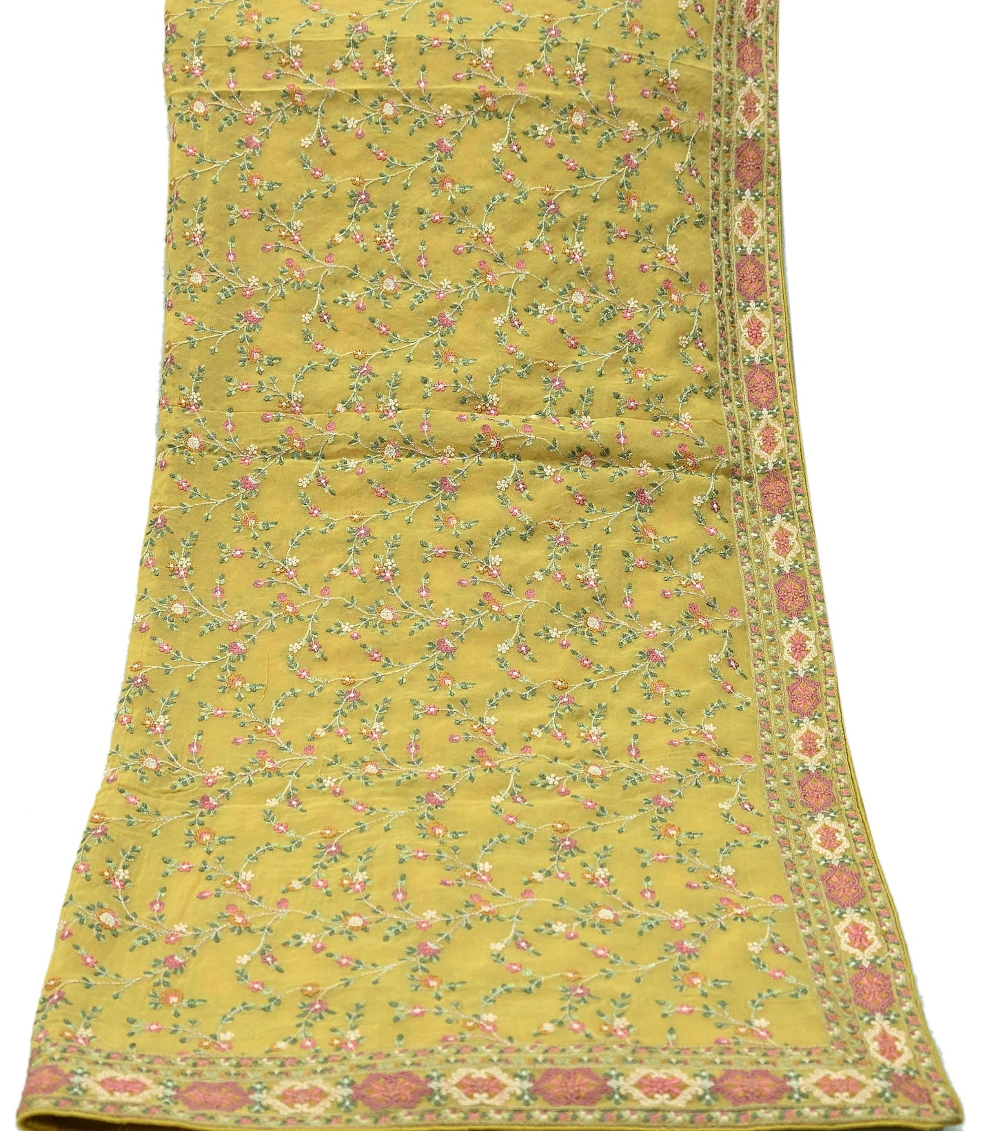 Indian Vintage Dupatta Yellow Pure Georgette silk Long Stole Embroidered Scarves Stole Veil Wrap