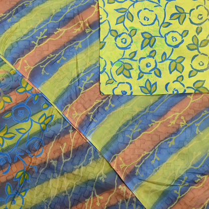 Indian Vintage Sari Yellow 100% Pure Silk Printed Sarees Craft Fabric 5yd Sewing DressMaking Soft Abstract Dress making Quilting Crafting