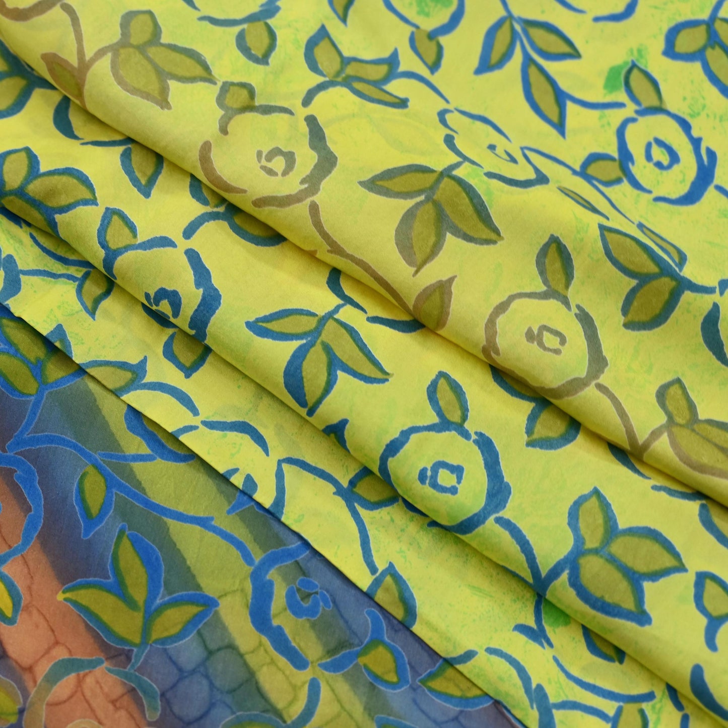 Indian Vintage Sari Yellow 100% Pure Silk Printed Sarees Craft Fabric 5yd Sewing DressMaking Soft Abstract Dress making Quilting Crafting