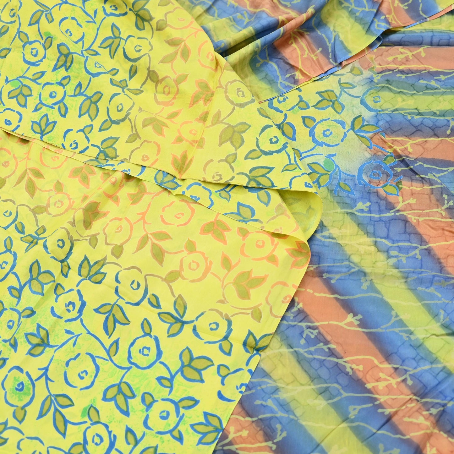 Indian Vintage Sari Yellow 100% Pure Silk Printed Sarees Craft Fabric 5yd Sewing DressMaking Soft Abstract Dress making Quilting Crafting