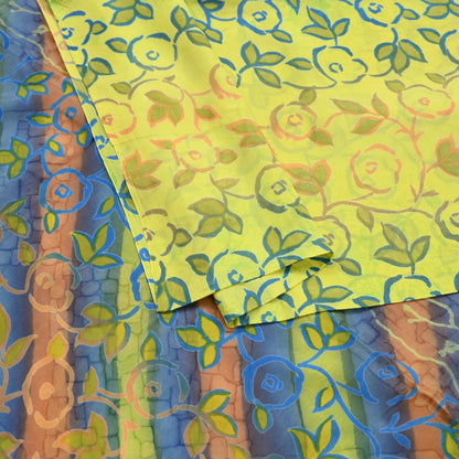 Indian Vintage Sari Yellow 100% Pure Silk Printed Sarees Craft Fabric 5yd Sewing DressMaking Soft Abstract Dress making Quilting Crafting