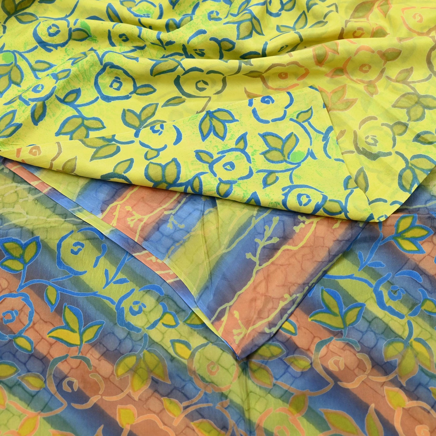 Indian Vintage Sari Yellow 100% Pure Silk Printed Sarees Craft Fabric 5yd Sewing DressMaking Soft Abstract Dress making Quilting Crafting