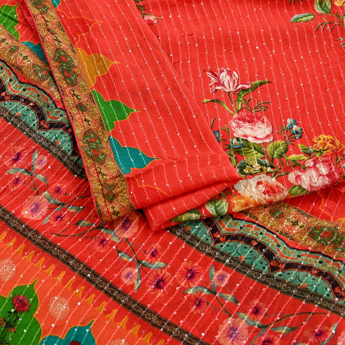 Women Indian Vintage Dupatta Red Long Stole Pure silk Digital Printed Dupatta Veil Scarves soft Boho Wrap Dressmaking Floral