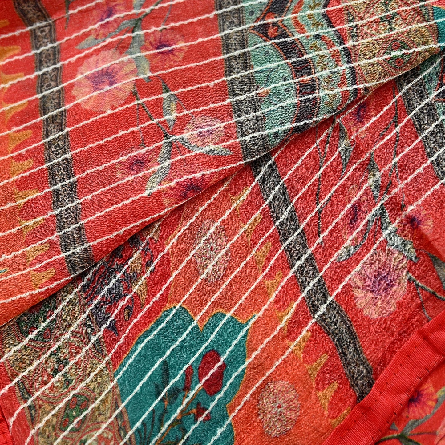 Women Indian Vintage Dupatta Red Long Stole Pure silk Digital Printed Dupatta Veil Scarves soft Boho Wrap Dressmaking Floral
