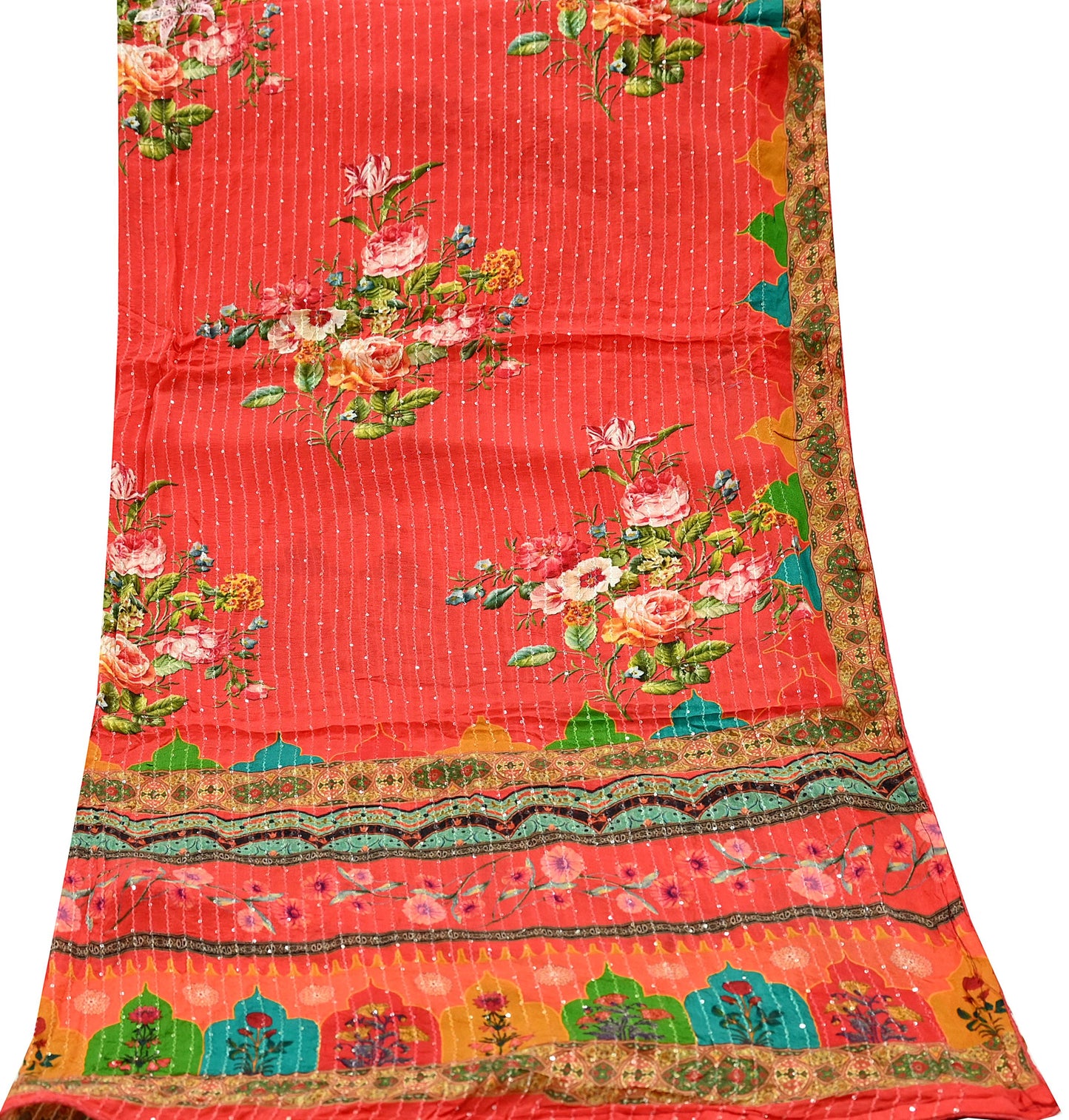 Women Indian Vintage Dupatta Red Long Stole Pure silk Digital Printed Dupatta Veil Scarves soft Boho Wrap Dressmaking Floral