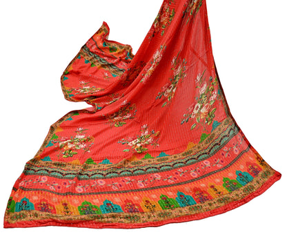 Women Indian Vintage Dupatta Red Long Stole Pure silk Digital Printed Dupatta Veil Scarves soft Boho Wrap Dressmaking Floral